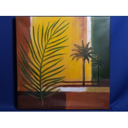 Abstract Palm Tree Frond Painting on Canvas, 24 x 24 in.